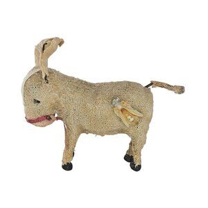 Antique Japan Working Mohair Windup Toy Donkey With Bug On Hip Missing Key AS IS